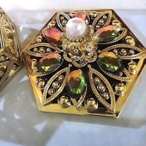 Hexagon Shape Storage Trinket Box Case w/ Crown Jewels